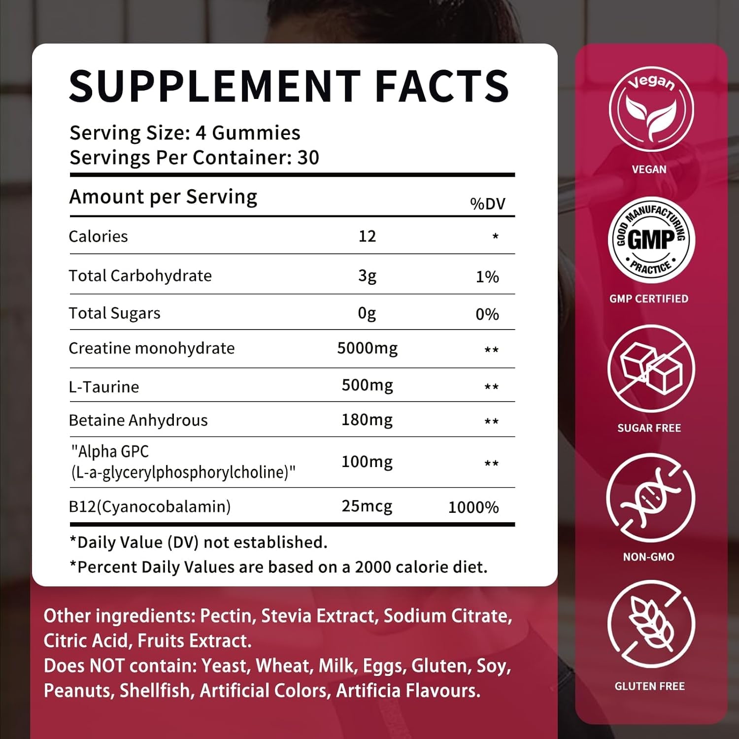 Creatine Monohydrate Gummies 5000Mg for Men & Women - Sugar Free Pre-Workout Supplement, Chewables for Muscle Strength, Muscle Builder, Energy Boost, Mixed Berry Flavor, 120 Count
