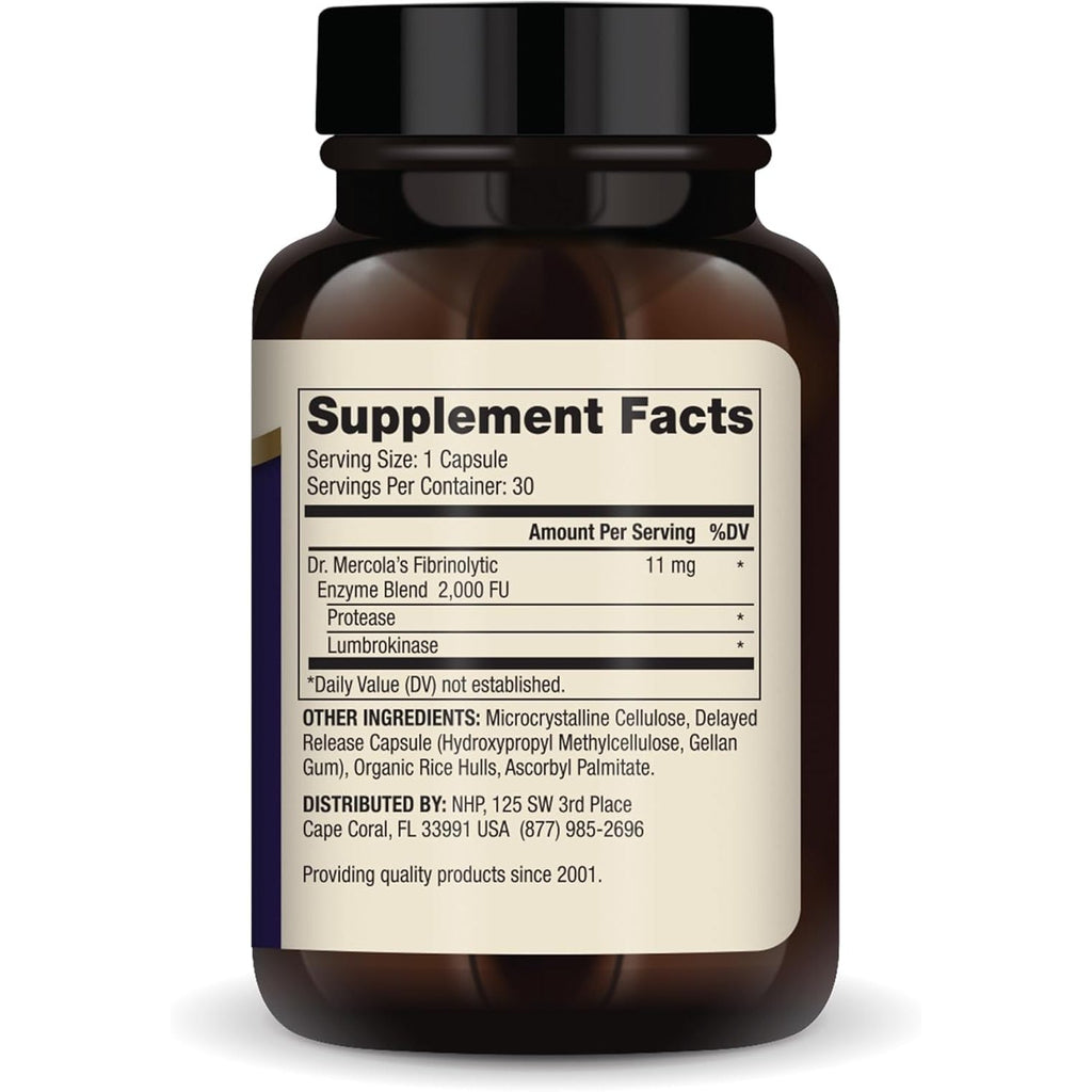 Dr. Mercola Lumbrokinase Enzymes - Delayed Release Formula - Dietary Supplement for Cardiovascular & Energy Support - Non-Gmo, Gluten-Free & Soy-Free - 30 Capsules (30 Servings)