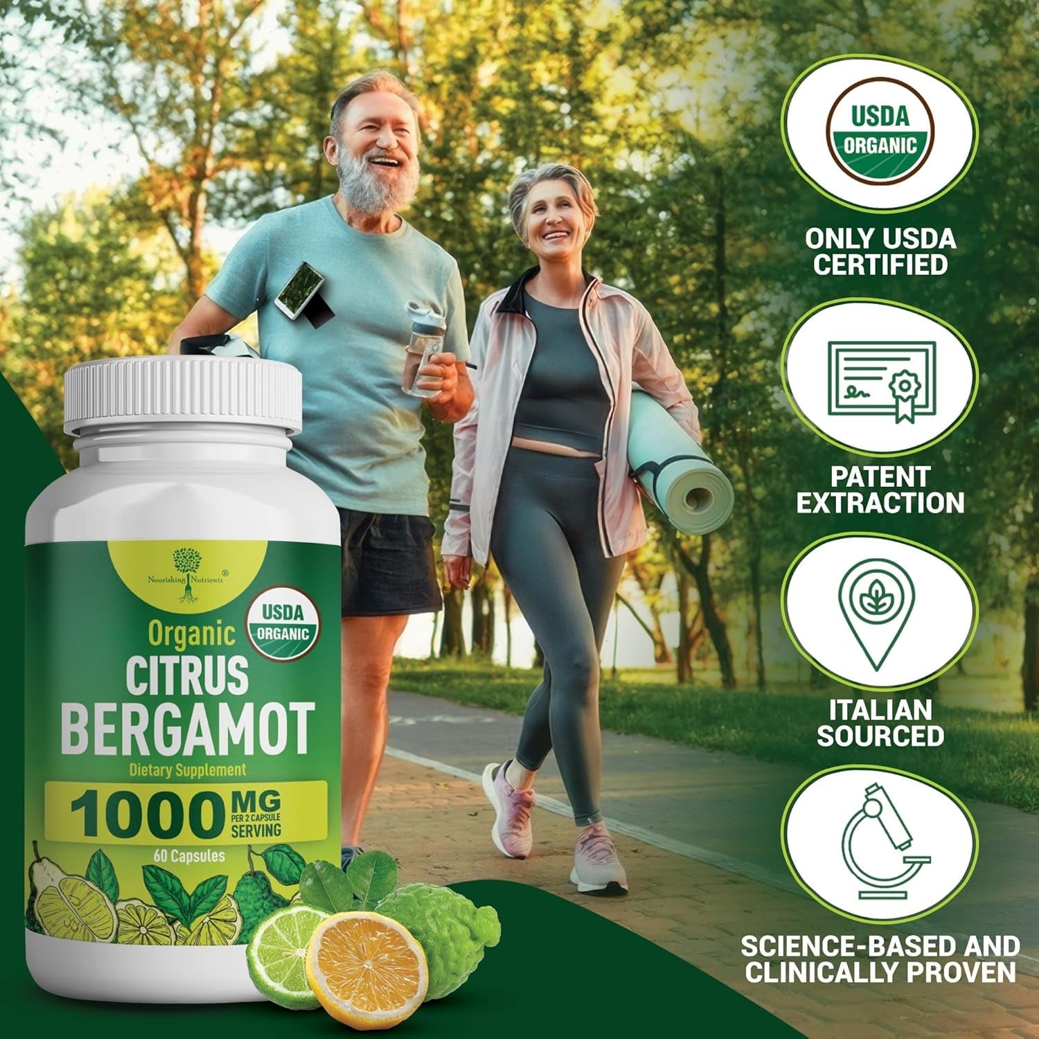 Organic Citrus Bergamot Supplement - Only USDA, Cardiologist Formulated with 200+ Scientific Studies -1000Mg - Patented Extract, Heart, Cholesterol, & Lipid - Italian Bergamot High Polyphenols 60Caps