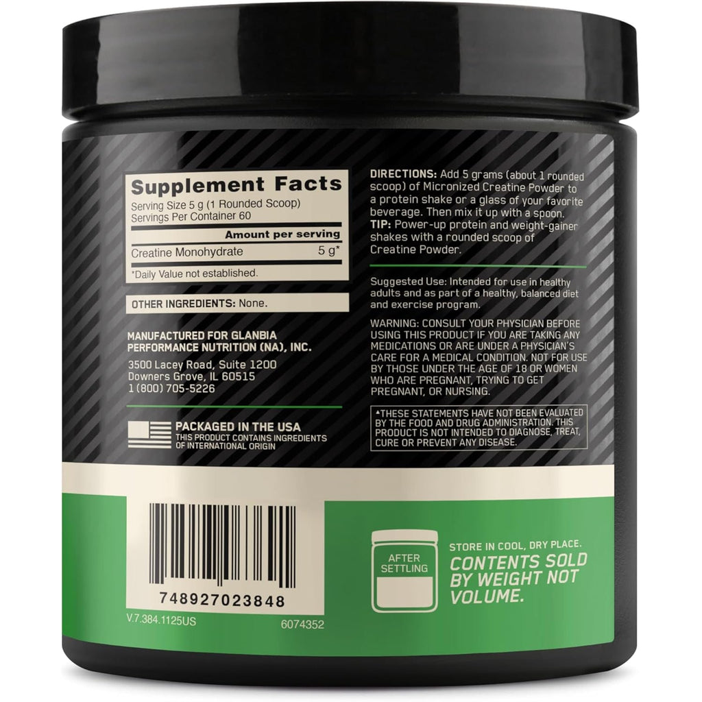 Optimum Nutrition Micronized Creatine Monohydrate Powder, Unflavored, 60 Servings, 300 Grams (Packaging May Vary)