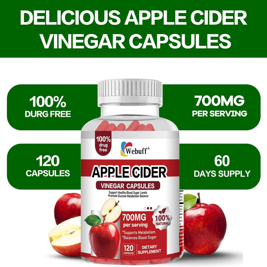 Apple Cider Vinegar Capsules 700Mg - 120 Count | Extra Strength ACV with the Mother | Supports Weight Management, Digestion, Metabolism & Immune | Vegan, Non-Gmo, Gluten-Free (Pack of 1)