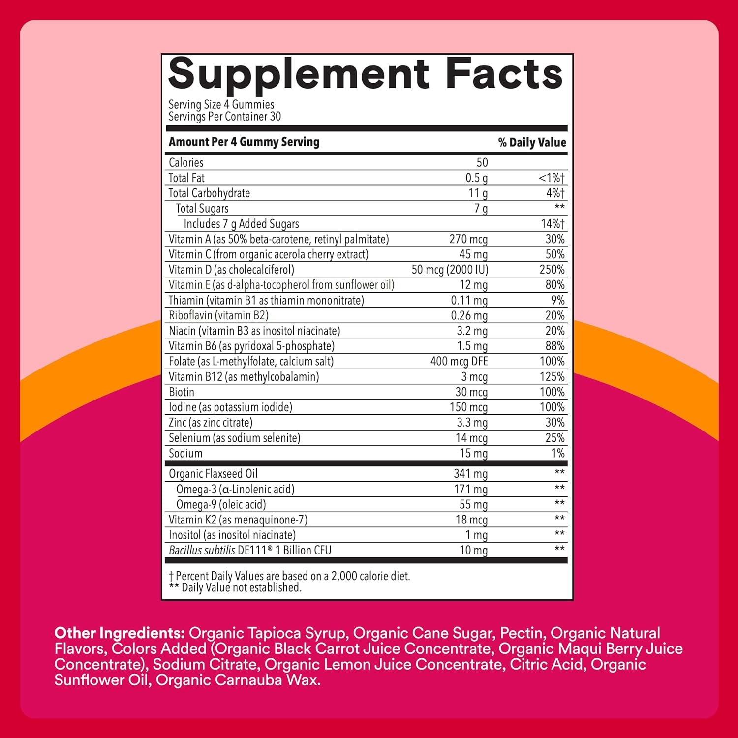 Smartypants Organic Women'S Multivitamin Gummies: Biotin, Probiotics, Methylfolate, Omega 3 (ALA), Vitamin D3, C, Vitamin B12, B6, A, K & Zinc, Inositol, Gluten Free, 120 Count (30 Day Supply)