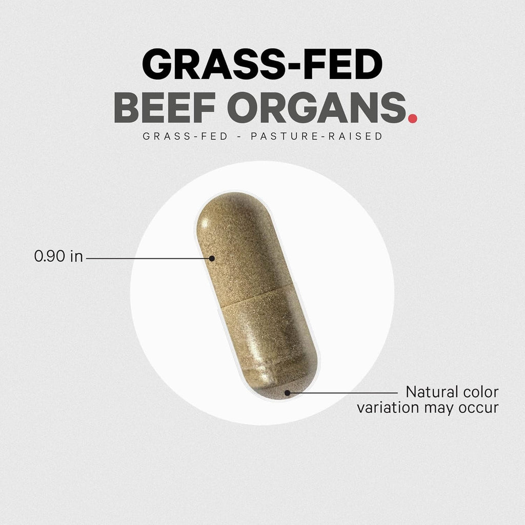 Codeage Grass Fed Beef Organs Supplement – Glandulars Supplements - Freeze Dried, Non-Defatted, Desiccated Liver, Heart, Kidney, Pancreas & Spleen Bovine Pills – Beef Vitamins - Non-Gmo -180 Capsules