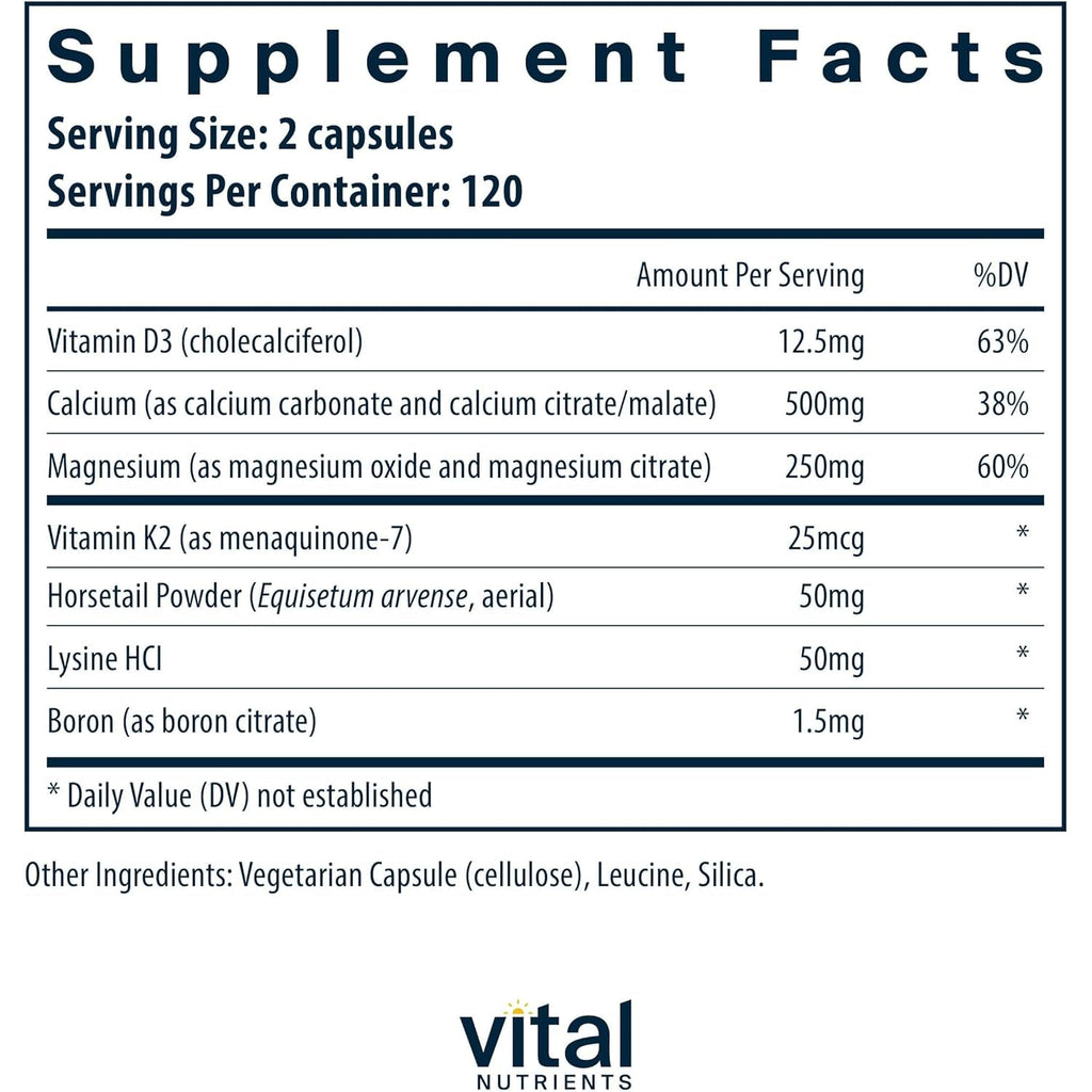 Vital Nutrients Osteo-Nutrients II - Vitamin K2 + D3, Calcium, Boron, and Magnesium for Bone Strength* - Healthy Heart Support - Vegetarian Supplement - Gluten, Dairy, Soy Free - 240 Capsules