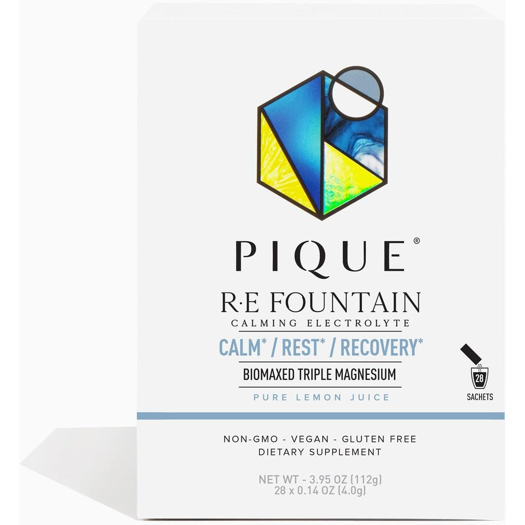 PIQUE RE Fountain Calming Electrolyte Powder - Hydration Powder Packets with Triple Biomaxed™ Magnesium for Rest, Recovery and Cognitive Support - No Added Sugar - 28 Single Serve Sticks (Pack of 1)