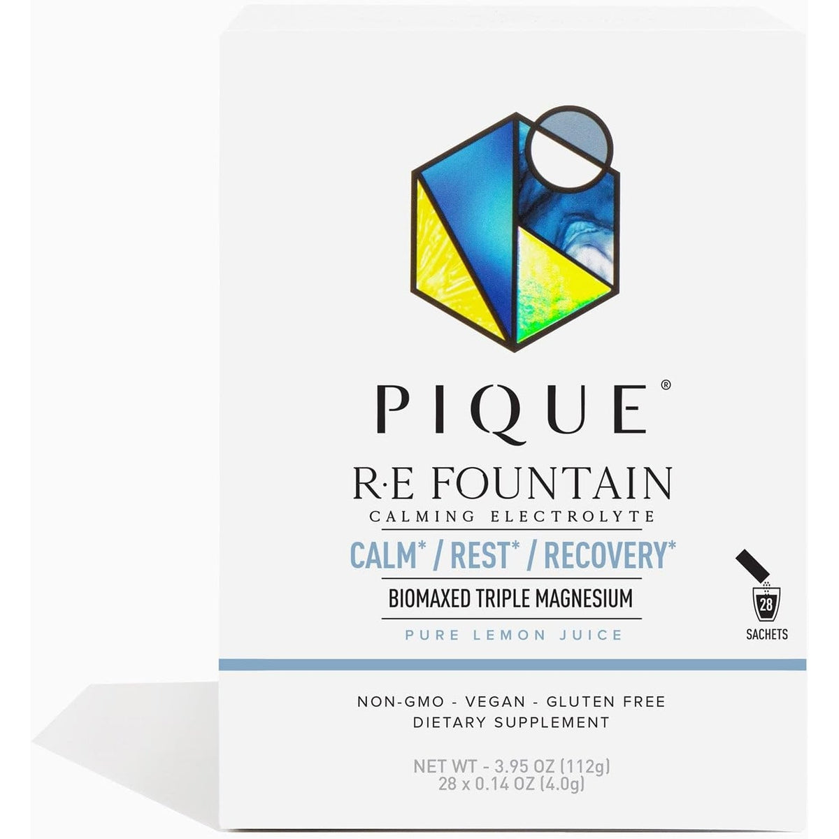 PIQUE RE Fountain Calming Electrolyte Powder - Hydration Powder Packets with Triple Biomaxed™ Magnesium for Rest, Recovery and Cognitive Support - No Added Sugar - 28 Single Serve Sticks (Pack of 1)