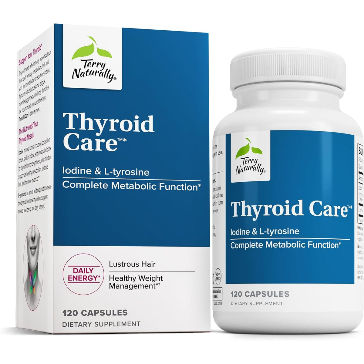 Terry Naturally Thyroid Care - Immune Health & Energy Support Formula - Nutritional Supplement with Iodine for Thyroid Health Support - Wellness Supplement with L-Tyrosine - 120 Capsules