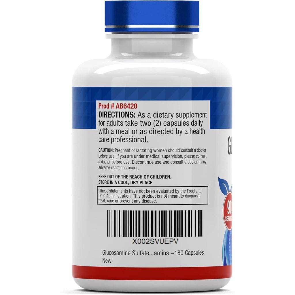 Tnvitamins Glucosamine Sulfate Capsules 2000 MG (180 Count) | Joint Support* Supplement for Women & Men | Produced in the USA | Promotes Flexibility & Mobility