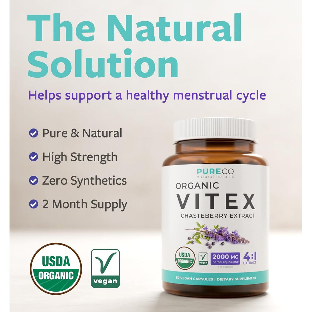 Organic Vitex Chasteberry Supplement for Women - High Strength Chaste Tree Berry Extract Supports Hormone Balance for Women from PMS to Menopause - Filler Free Vegan & Non-Gmo (2 Month Supply)