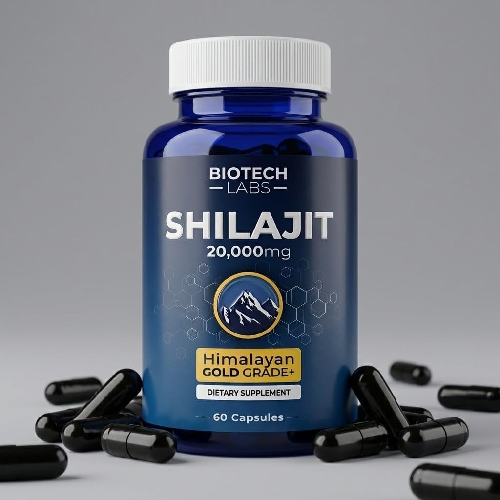 Biotech Labs Shilajit 20,000Mg – Gold Grade Himalayan Extract | High Fulvic Acid, 85+ Trace Minerals | Energy, Vitality & Testosterone Support | Men’S Wellness & Performance | 60 Capsules