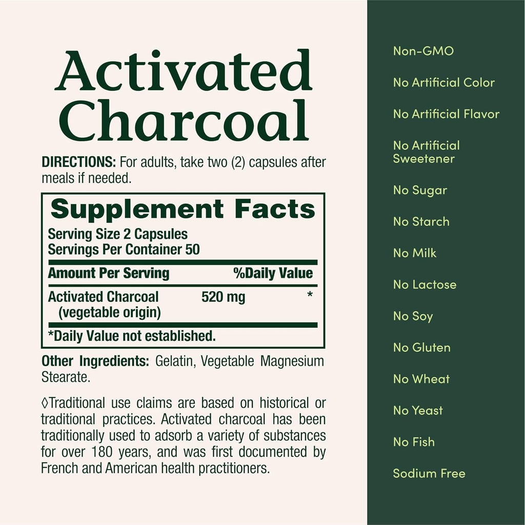 Nature'S Bounty Activated Charcoal 260 Mg, 100 Capsules, Dietary Supplement to Support a Healthy Lifestyle