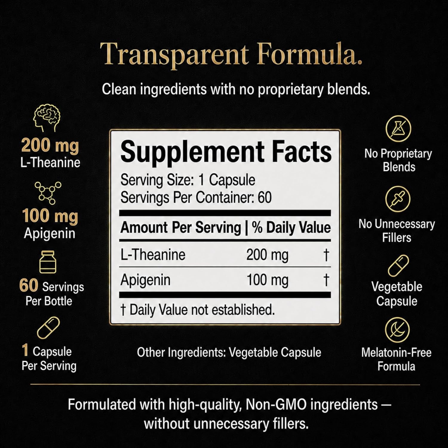 Apigenin 100Mg with L-Theanine 200Mg Supplement Capsules for Sleep Support, Relaxation, Clarity & Calm | Melatonin Free | 60 Vegan Capsules