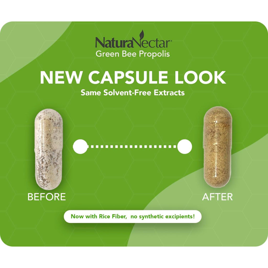 Naturanectar - Green Bee Propolis Capsules - NSF Contents Certified Brazilian Green Propolis - Gluten-Free Propolis Supplements with Flavonoids - Naturally Sourced through Ethical Beekeeping (60Pcs.)