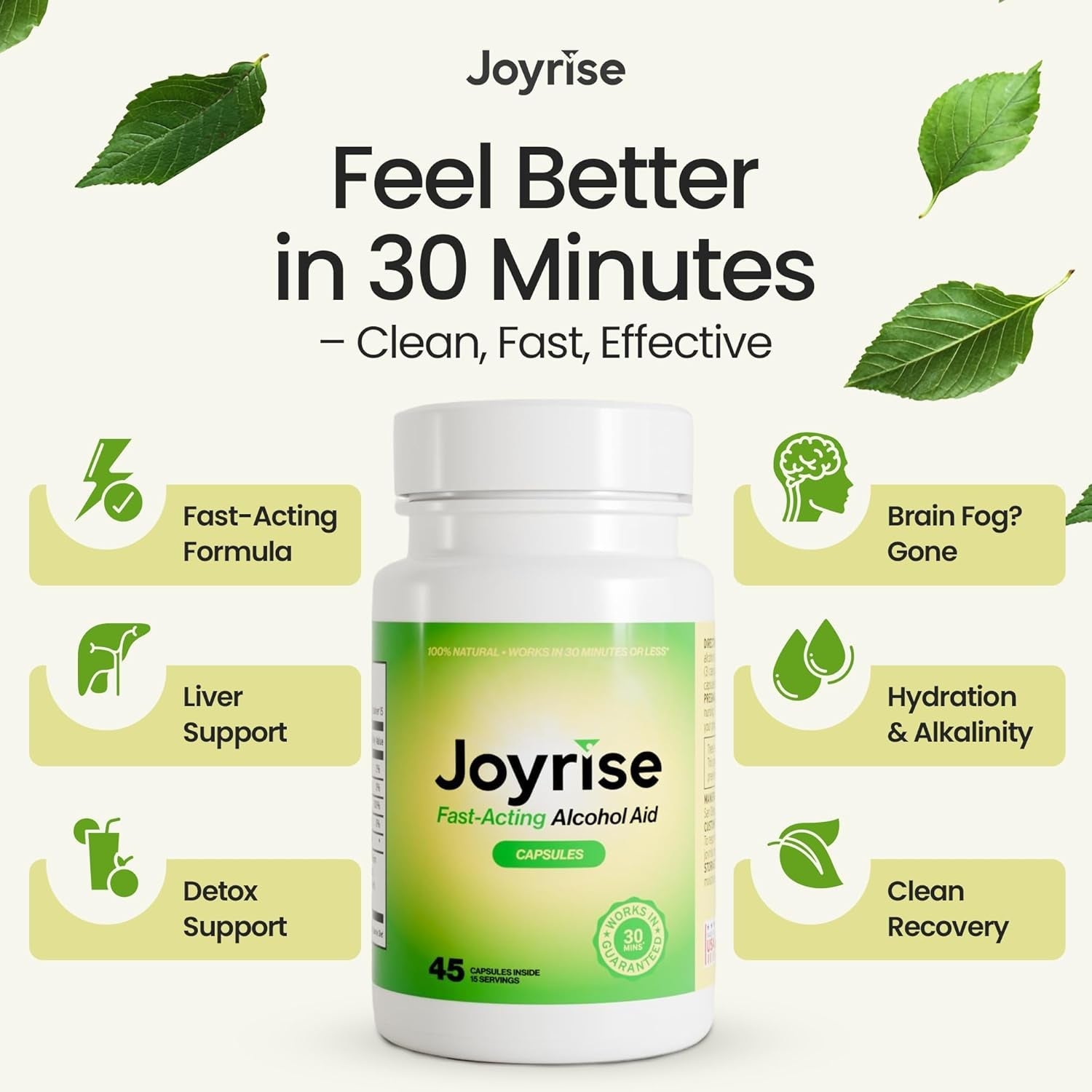 Joyrise® after Drinking Aid – Fast Acting Capsules with DHM – Alcohol Metabolism Support, Liver Health, Rapid Bioavailability & Body Replenishment – 45 Capsules (15 Servings)