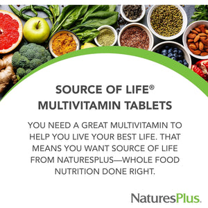 Naturesplus Source of Life - 90 Tablets - Multivitamin & Mineral Supplement with Concentrated Whole Foods - Gluten Free, Vegetarian - 30 Servings