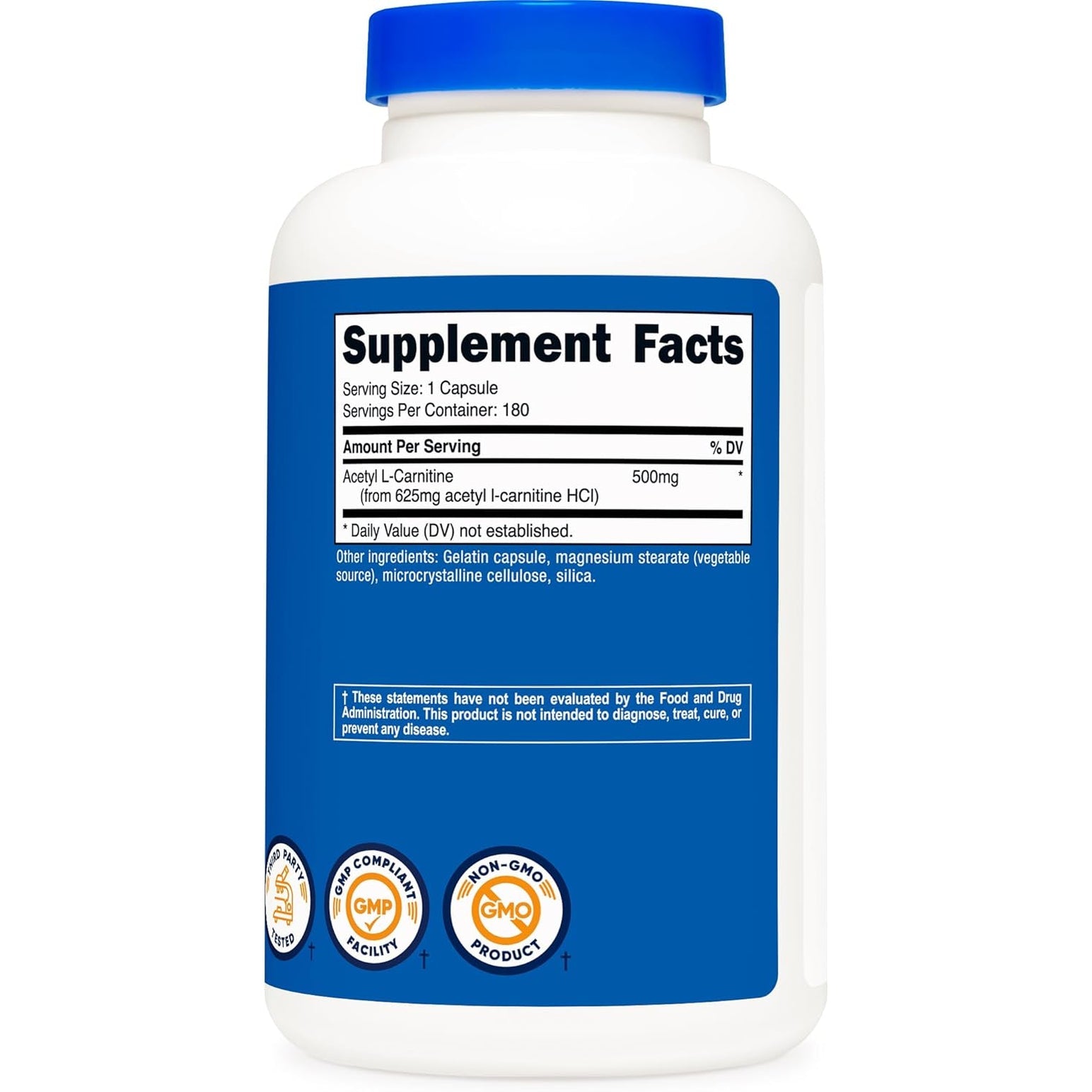 Nutricost Acetyl L-Carnitine (ALCAR) 500Mg, 180 Capsules, 180 Servings - Non-Gmo and Gluten Free, 1 Capsule per Serving