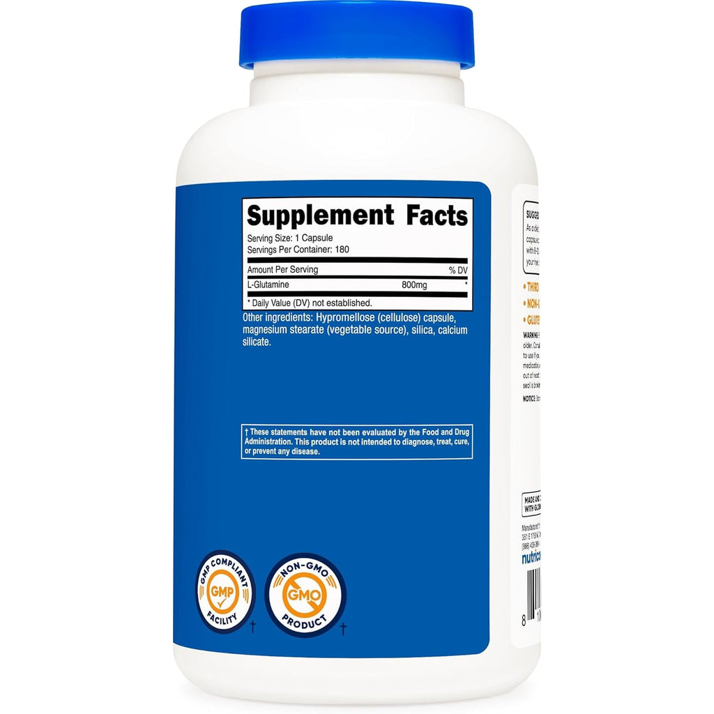 Nutricost L-Glutamine 800Mg, 180 Capsules - Gluten Free, Non-Gmo