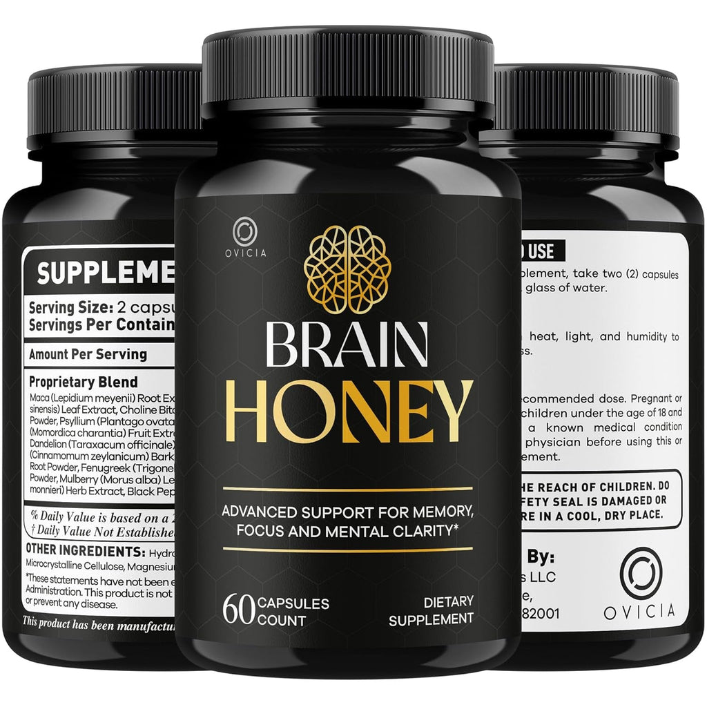 Brain Honey Capsules - Official Brainhoney Advanced Support Formula All Natural Ingredients Daily Premium Pills Vitamins for Brain Health and General Wellness, 60 Capsules for 1 Month