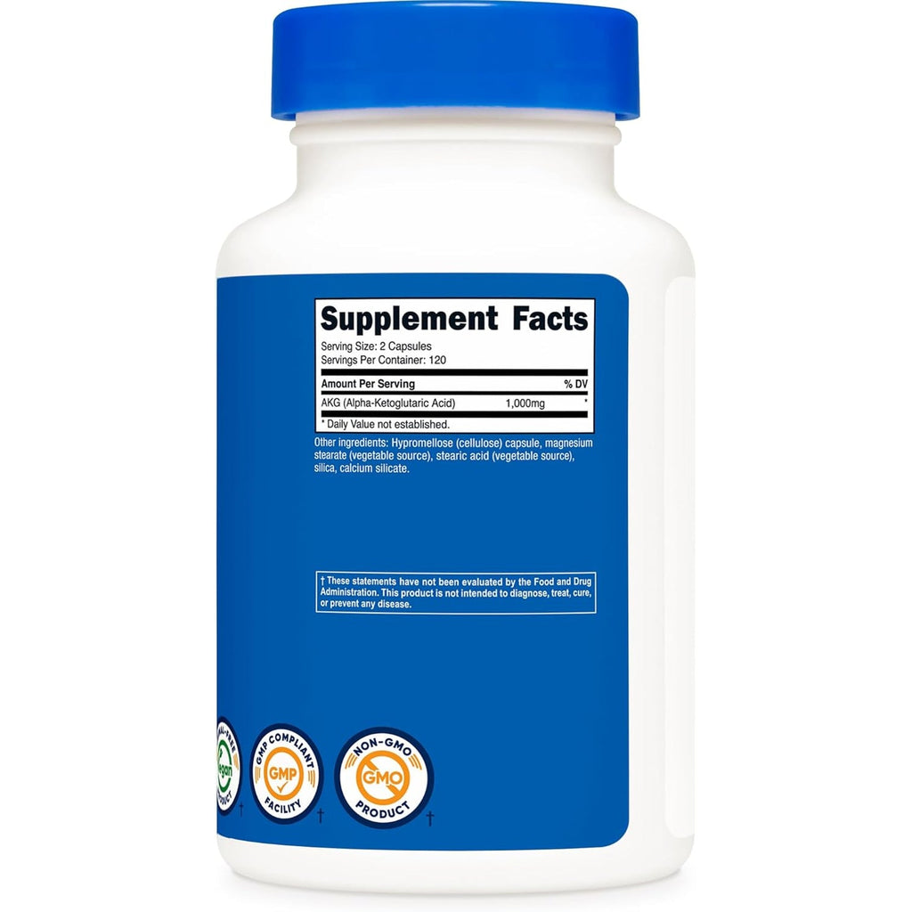 Nutricost AKG Alpha Ketoglutaric Acid Supplement 1,000 Mg, 240 Capsules, 120 Servings per Bottle - Powerful Precursor to Glutamine & Arginine, Energy Support Supplement