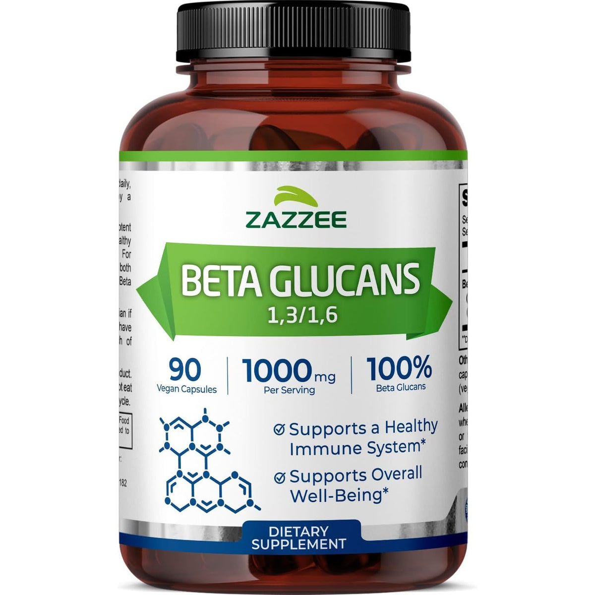 Zazzee Extra Strength 1,3/1,6 Beta Glucans, 1000 Mg, 100% Concentrated, 90 Vegan Capsules, Supports a Healthy Immune System, 100% Vegetarian, All-Natural and Non-Gmo