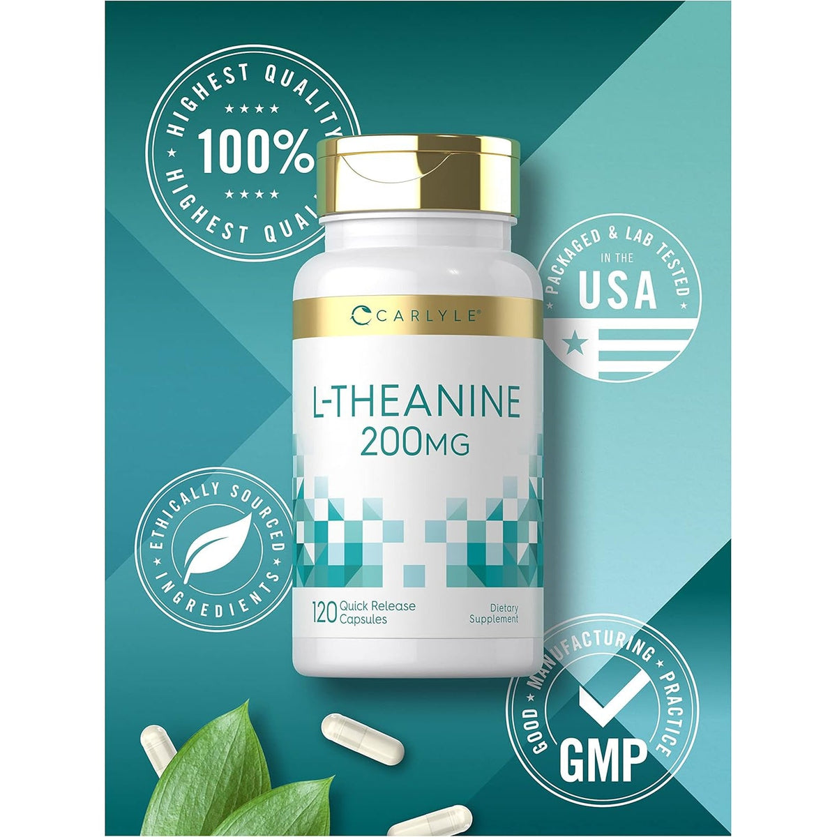 Carlyle L-Theanine 200Mg Supplement | 120 Capsules | Non-Gmo, Gluten Free