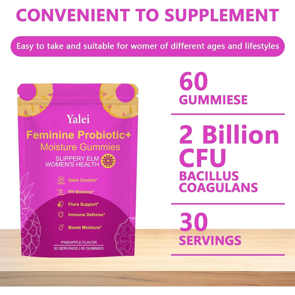 Slippery Kitty Gummies | Her Juicy Feminine Probiotics Gummies | Support Ph Balance & Digestive Health, Slippery Elm for Women | 60 Count | Pineapple Flavor