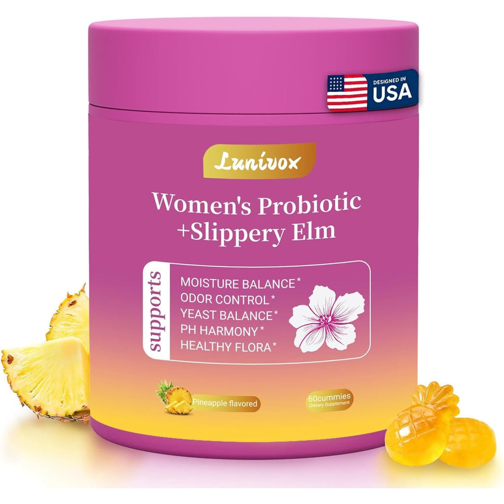 Her Juicy Feminine Probiotics Gummies for Women, with Prebiotics & Slippery Elm - Promotes Ph Balance, Gut Health & Immune Support - Pineapple Flavor, 60 Count