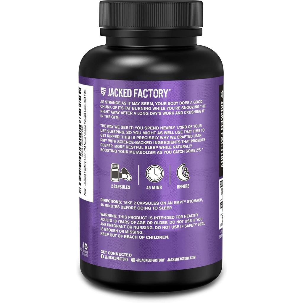 Jacked Factory Lean PM Night Time Fat Burner, Sleep Aid Supplement, & Appetite Suppressant for Men and Women - 60 Stimulant-Free Veggie Weight Loss Diet Pills