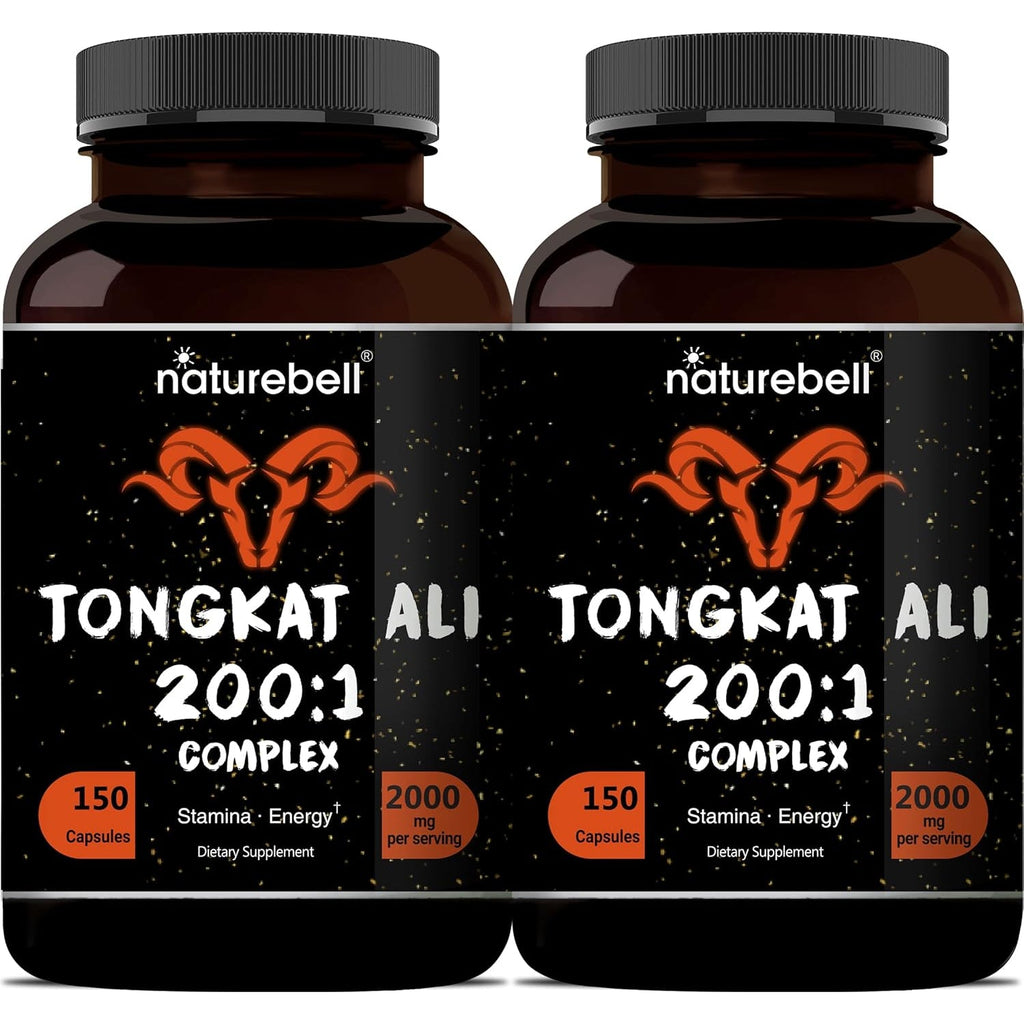 Tongkat Ali 200:1 (Longjack) Extract for Men, 2000Mg per Serving, Indonesia Origin, Eurycoma Longifolia | with Panax Ginseng for Energy, Stamina, & Male Health Support (150 Count (Pack of 2))