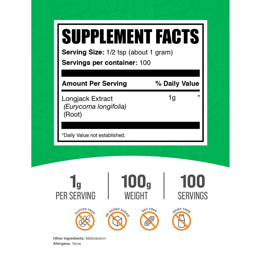 Bulksupplements.Com Longjack Extract Powder - Tongkat Ali Extract, Tongkat Ali for Men & Women - Gluten Free, 1G per Serving, 100G (3.5 Oz) (Pack of 1)