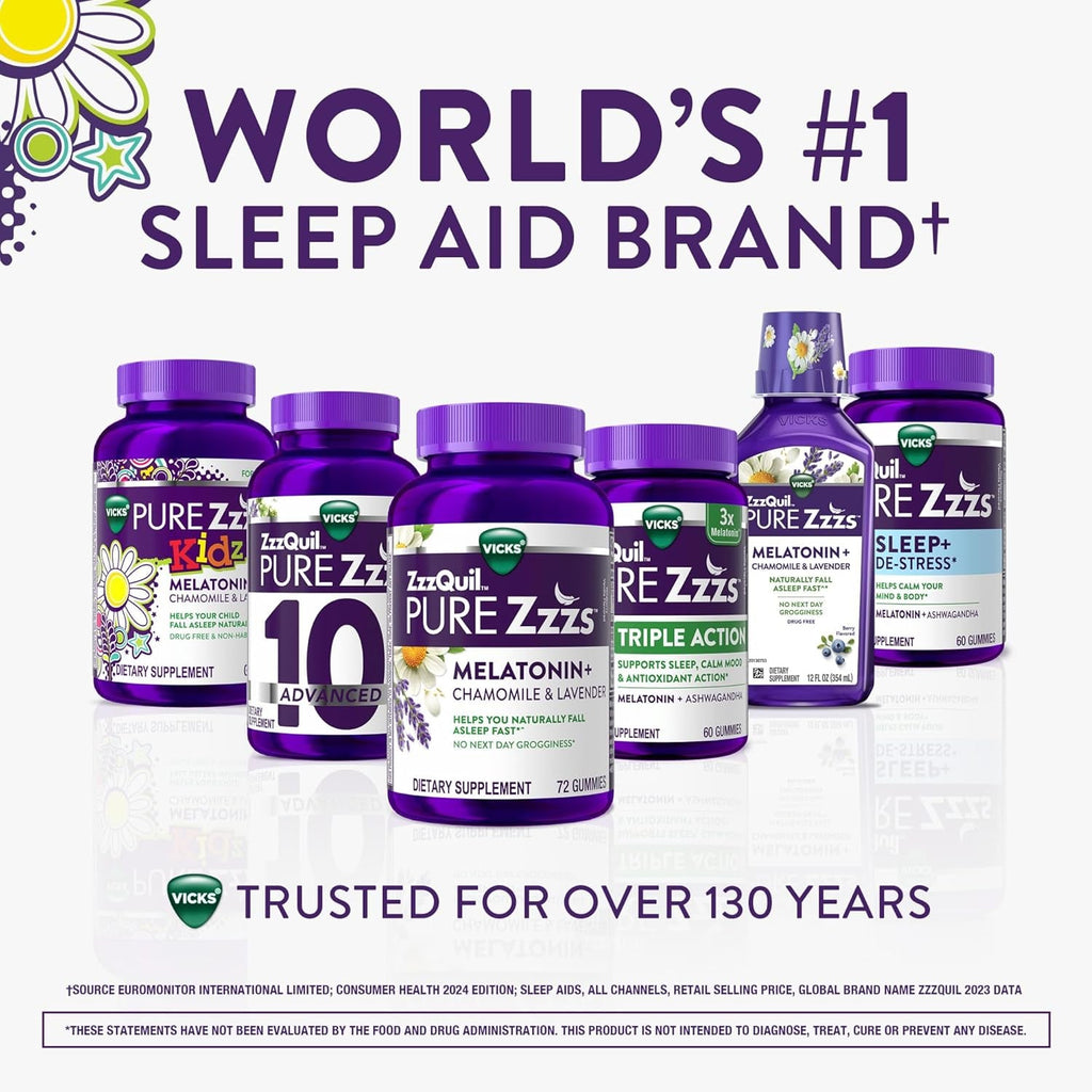 Pure Zzzs, Kidz, Kids Melatonin Gummy, Sleep Aid, Low Amount of Melatonin for Kids, with Chamomile and Lavender, 1 Mg, Berry Flavored, 72 Count
