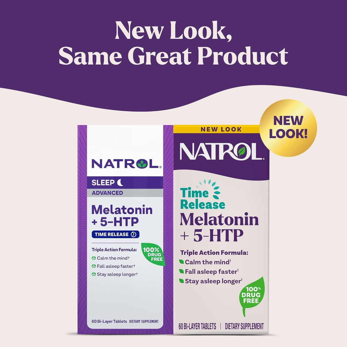 Natrol Melatonin + 5-HTP Time Release Sleep Aid, Triple Action Formula, Calm the Mind, Fall Asleep Faster and Stay Asleep Longer, 60 Bi-Layer Tablets, up to a 60 Day Supply