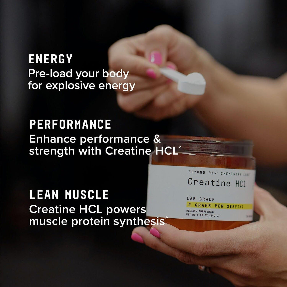 BEYOND RAW Science-Backed Creatine Hcl Powder, Lab Grade, for Muscle Strength and Growth, Energy Production, Athletic Performance, Cognitive Support, Cellular Hydration, 120 Servings