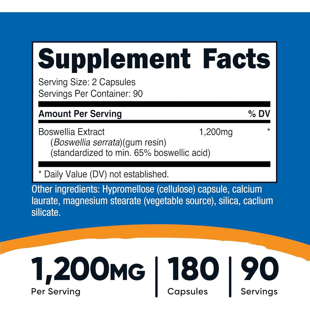 Nutricost Boswellia Extract 180 Capsules for 90 Servings per Bottle - Gluten Free and GMO Free, Vegan