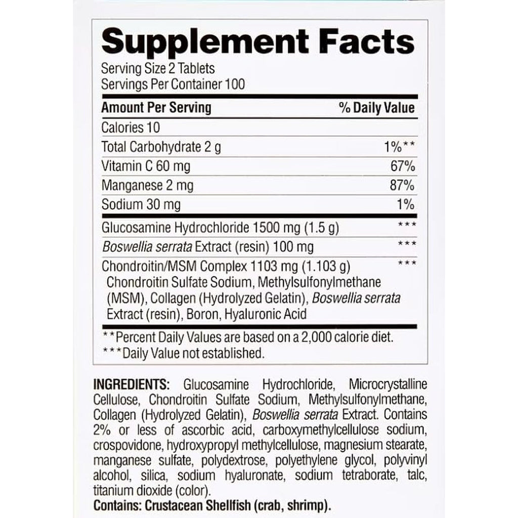 Berkley Jensen Triple Strength Glucosamine Chondroitin MSM Boswellia Complex 2703 Mg, Joint Support Supplement for Women & Men, NSF Certified, 200 Tablets (Pack of 1)
