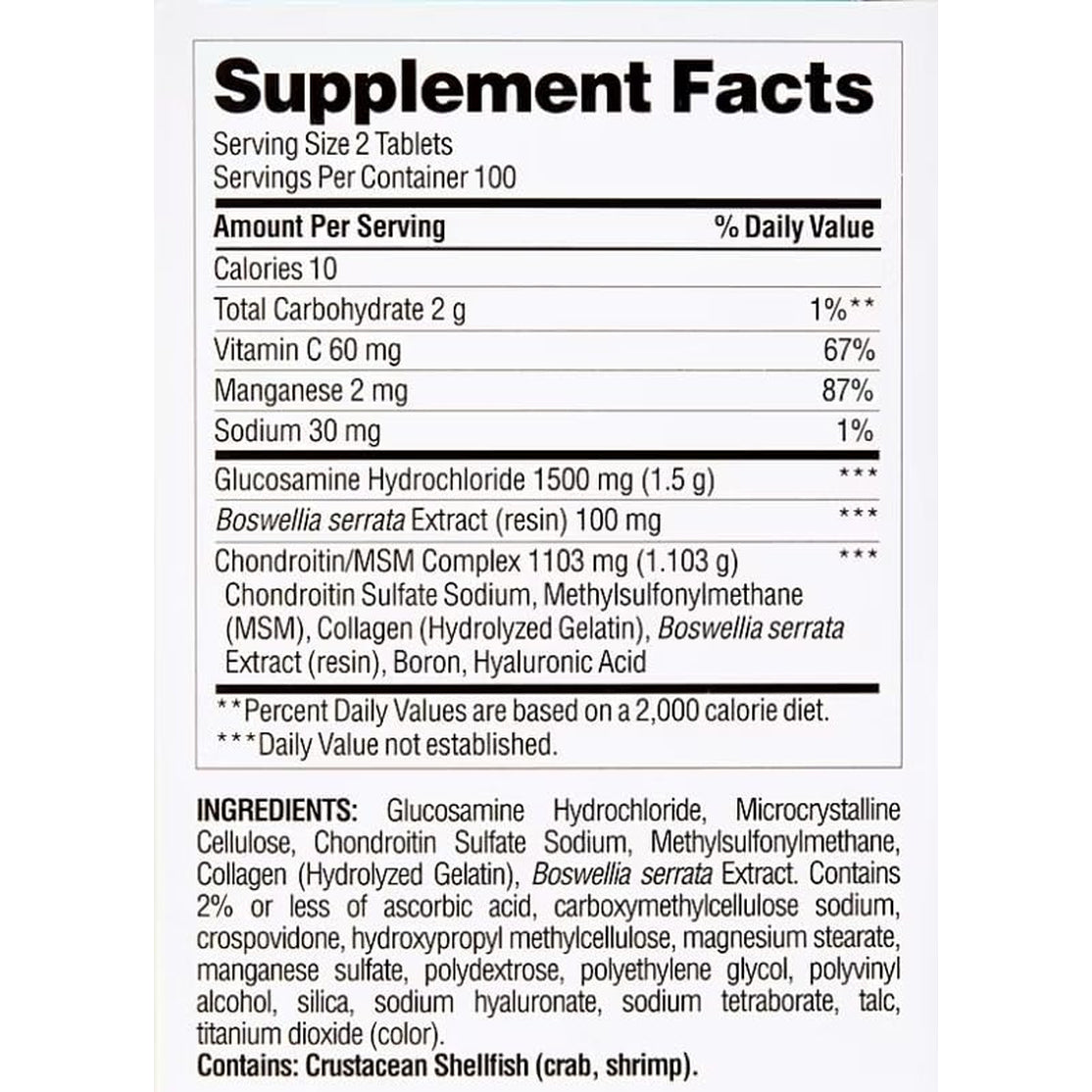 Berkley Jensen Triple Strength Glucosamine Chondroitin MSM Boswellia Complex 2703 Mg, Joint Support Supplement for Women & Men, NSF Certified, 200 Tablets (Pack of 1)