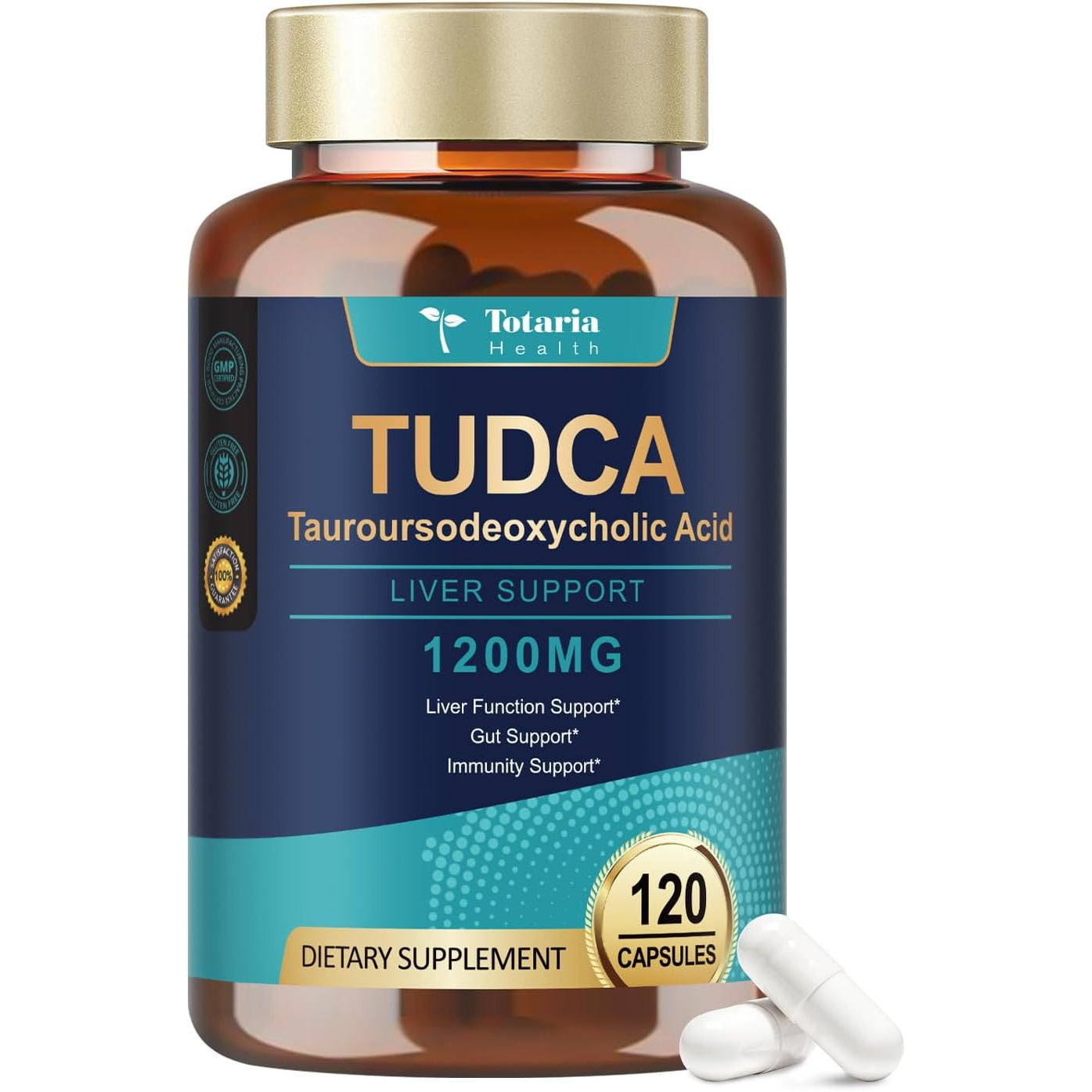 Totaria TUDCA Bile Salts 1200Mg (Tauroursodeoxycholic Acid), 120 Capsules, Ultra Strength Pure TUDCA Liver Supplements, Liver and Gallbladder Cleanse & Repair, Vegan