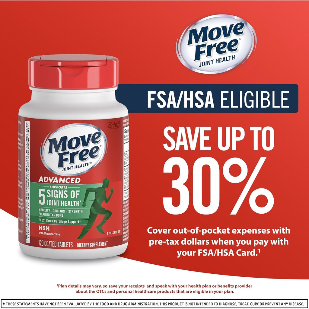 Move Free Advanced Glucosamine Chondroitin MSM Joint Support Supplement, Supports Mobility Comfort Strength Flexibility & Bone - 120 Tablets (40 Servings)*
