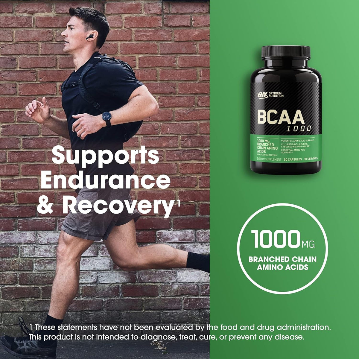 Optimum Nutrition Instantized BCAA Capsules, Keto Friendly Branched Chain Essential Amino Acids, 1000Mg, 60 Count