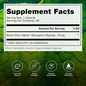 Bio Boron, 10Mg/Capsule, Bororganic Glycine Boron Supplements for Men & Women, Vegan Mineral Supplements for Bones, Cardiovascular Function & Immunity Support, 90 Vegetarian Capsules