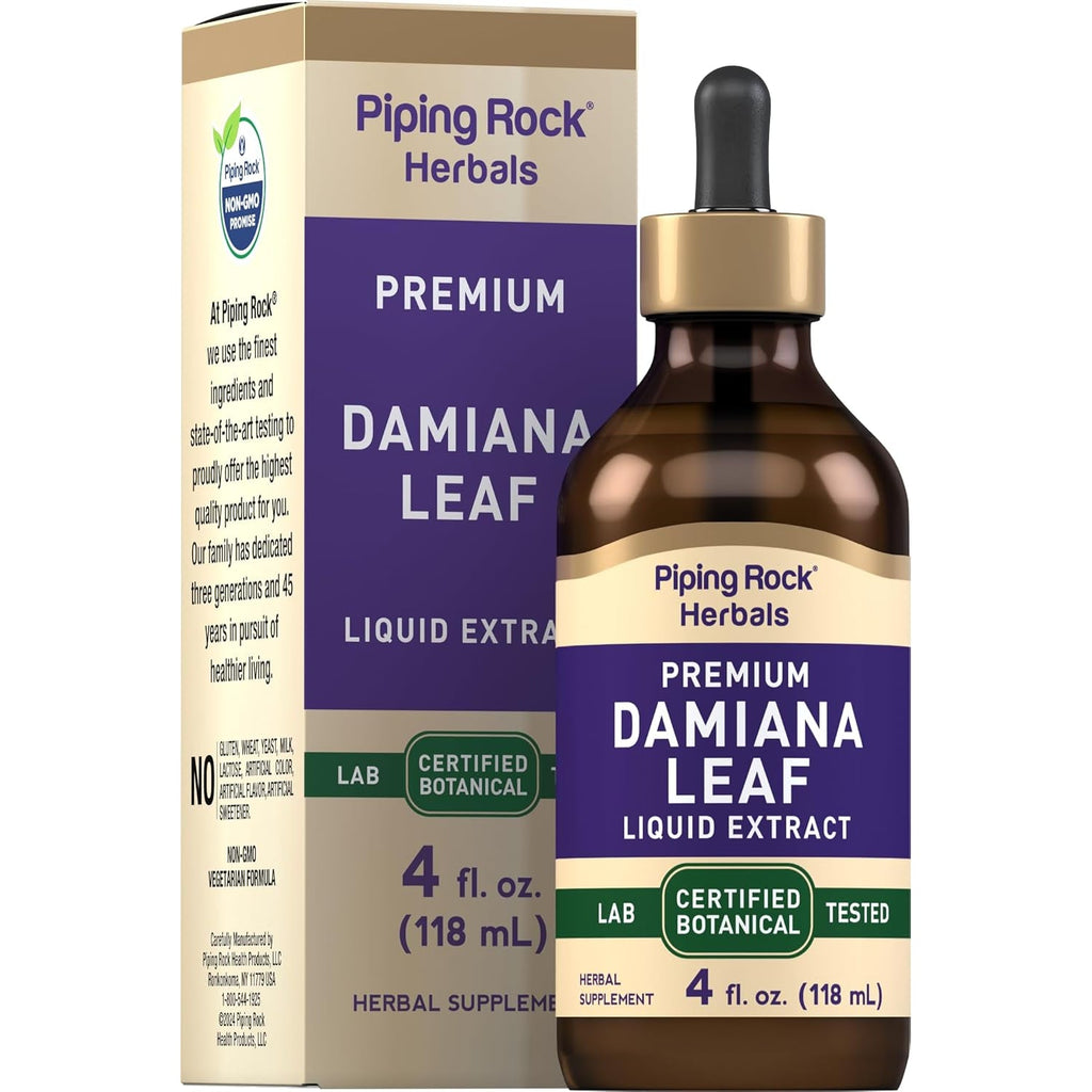 Piping Rock Damiana Leaf Herb Tincture | 4 Fl Oz | Liquid Extract Drops | Vegetarian & Alcohol Free | Non GMO, Gluten Free Supplement