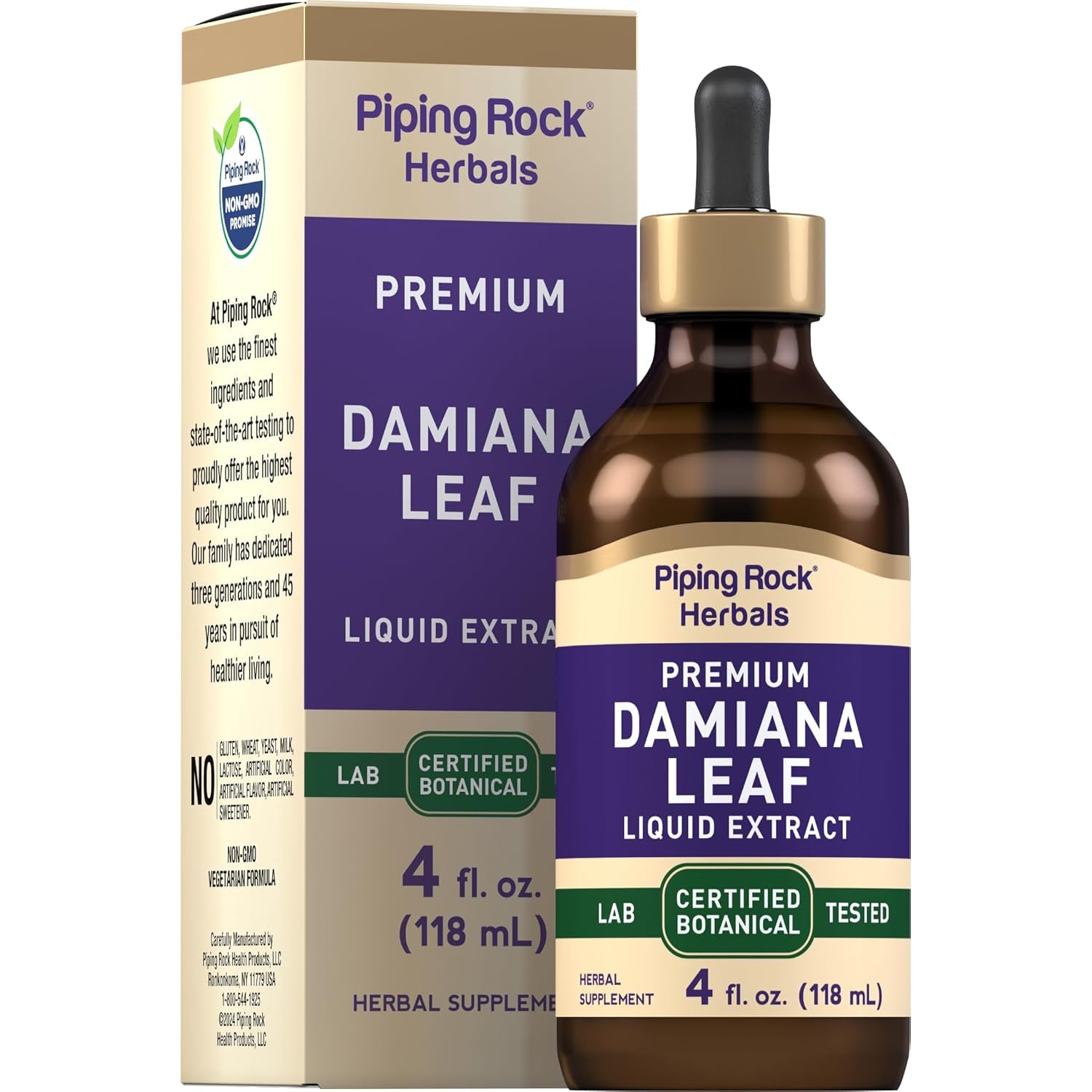 Piping Rock Damiana Leaf Herb Tincture | 4 Fl Oz | Liquid Extract Drops | Vegetarian & Alcohol Free | Non GMO, Gluten Free Supplement
