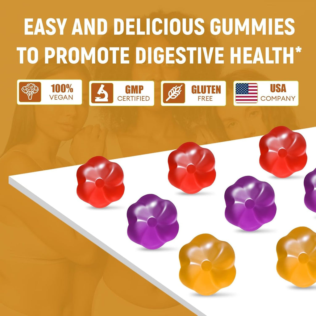 Migcopat 10G Fiber Gummies with Probiotics, Fiber Supplement with 30 Billion CFU Probiotics Blend, ACV, Vitamin C, Inulin - Support Digestive Health - No Sugar Added - Fruit Flavored - 90 Count