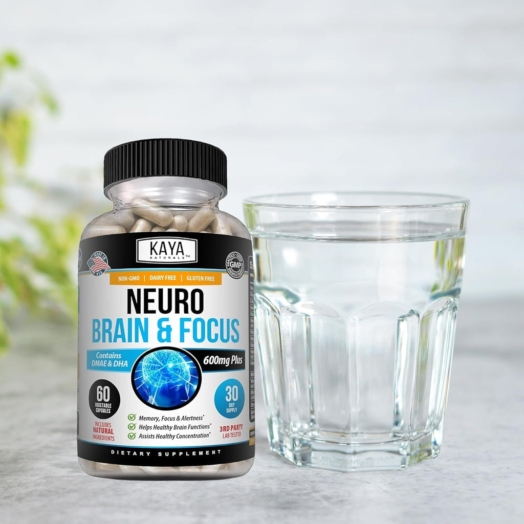 Kaya Naturals - Neuro Brain for Memory & Focus - Nootropic Energy Capsule - Nootropic Brain Support Supplement - Focus & Concentration & Learning Accuracy - Cognitive Function - 60 Count