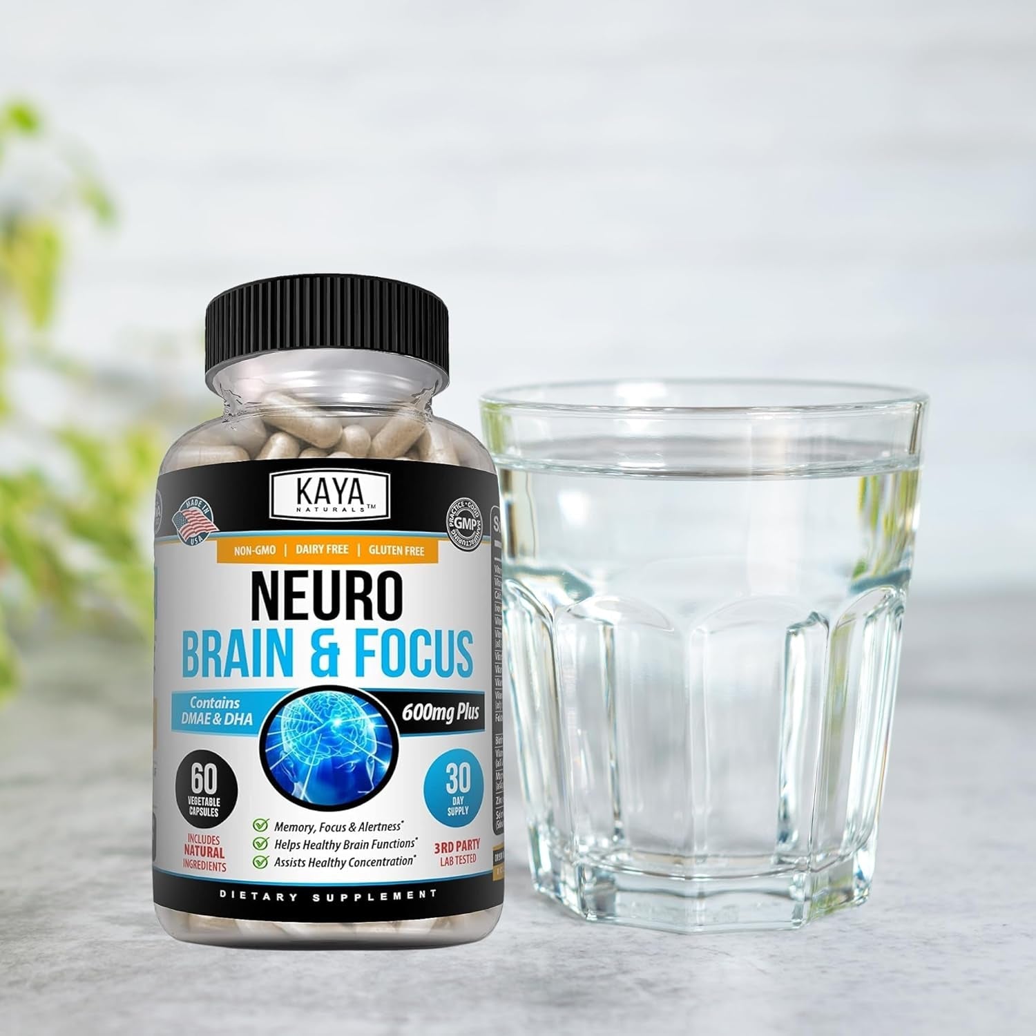 Kaya Naturals - Neuro Brain for Memory & Focus - Nootropic Energy Capsule - Nootropic Brain Support Supplement - Focus & Concentration & Learning Accuracy - Cognitive Function - 60 Count