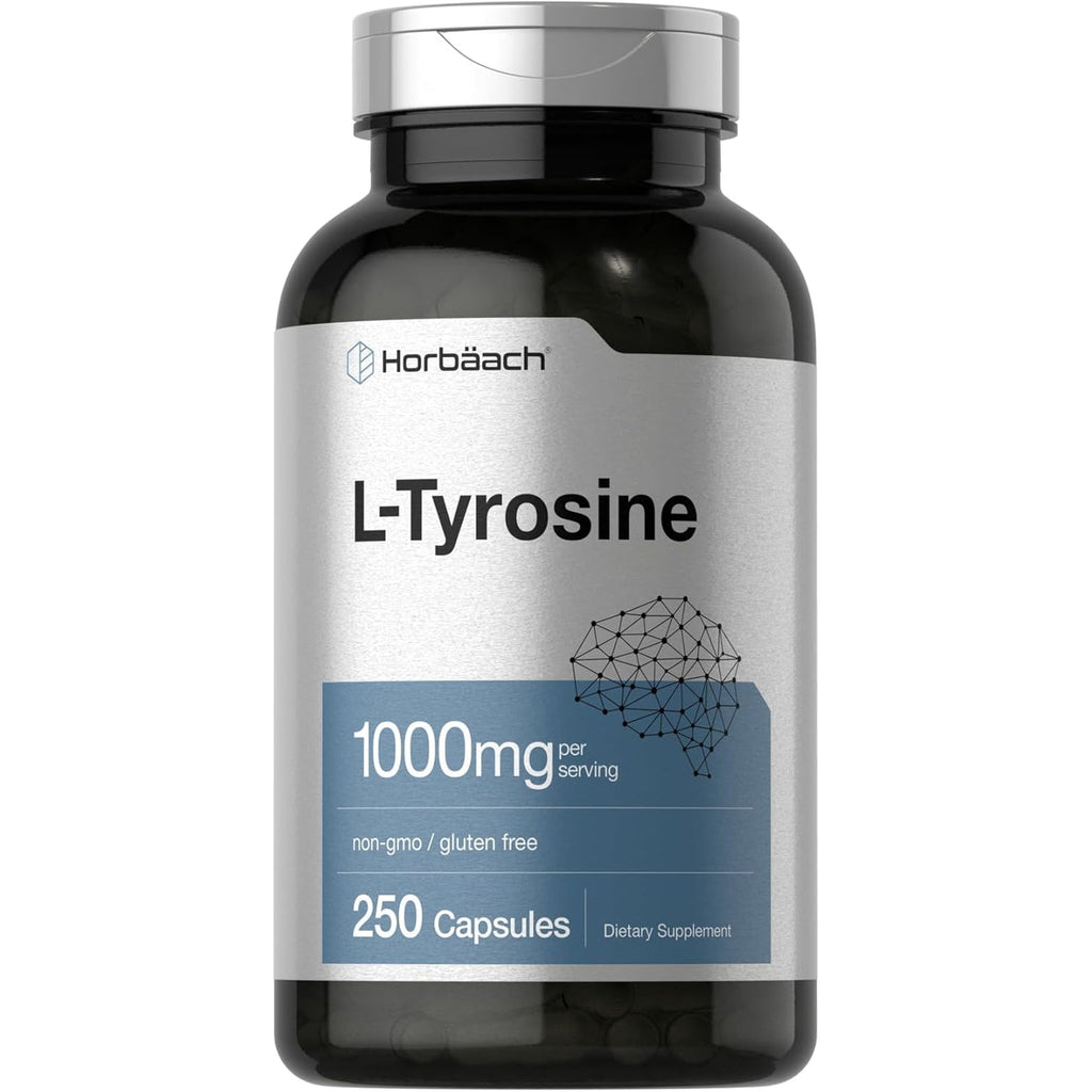 Horbäach L-Tyrosine 1000Mg | 250 Capsules | Amino Acid Supplement | Non-Gmo & Gluten Free