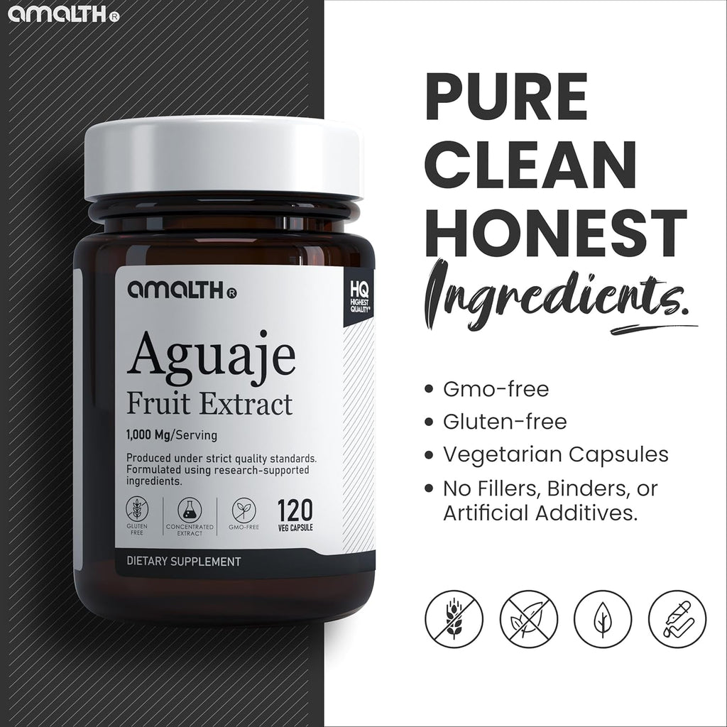 Amalth Aguaje Curves Capsule for Women 1000 Mg- Extra Strength from Peru Natural Supplements- 120 Capsules Non- GMO Premium Quality Pills