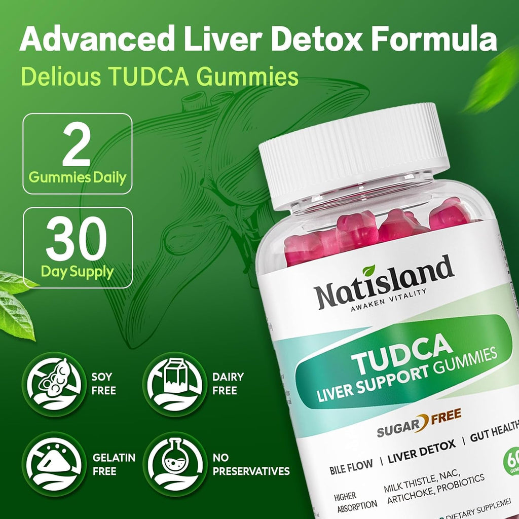 TUDCA 1000Mg Gummies, TUDCA Milk Thistle for Liver Support, with NAC, Artichoke Extract for Liver Cleanse Detox & Repair, Healthy Bile Flow & Digestion, Sugar Free Mixed Berry Flavor, 60 CT
