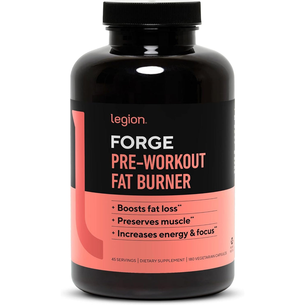 LEGION Forge Fasted Fat Burner - Thermogenic Fat Burner, Target Stomach Fat and Trim Belly Fat with Yohimbe, HMB Supplement, Choline. All Natural, 45 Servings.…, 180 Count (Pack of 1)