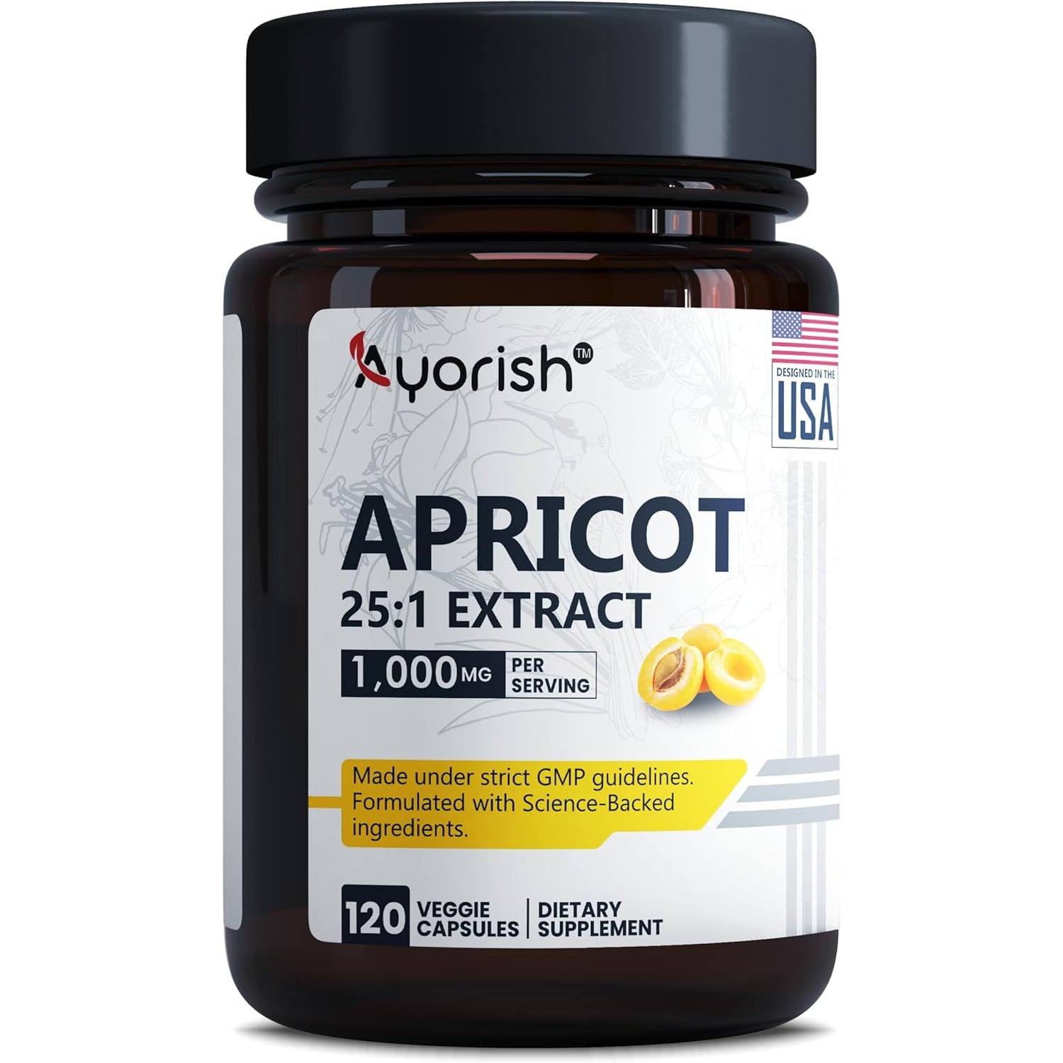 Apricot Extract 25:1, 500 Mg per Capsule 1000 Mg per Servings Immune Support Herbal Supplements (Pack of 1) (120 Capsules)